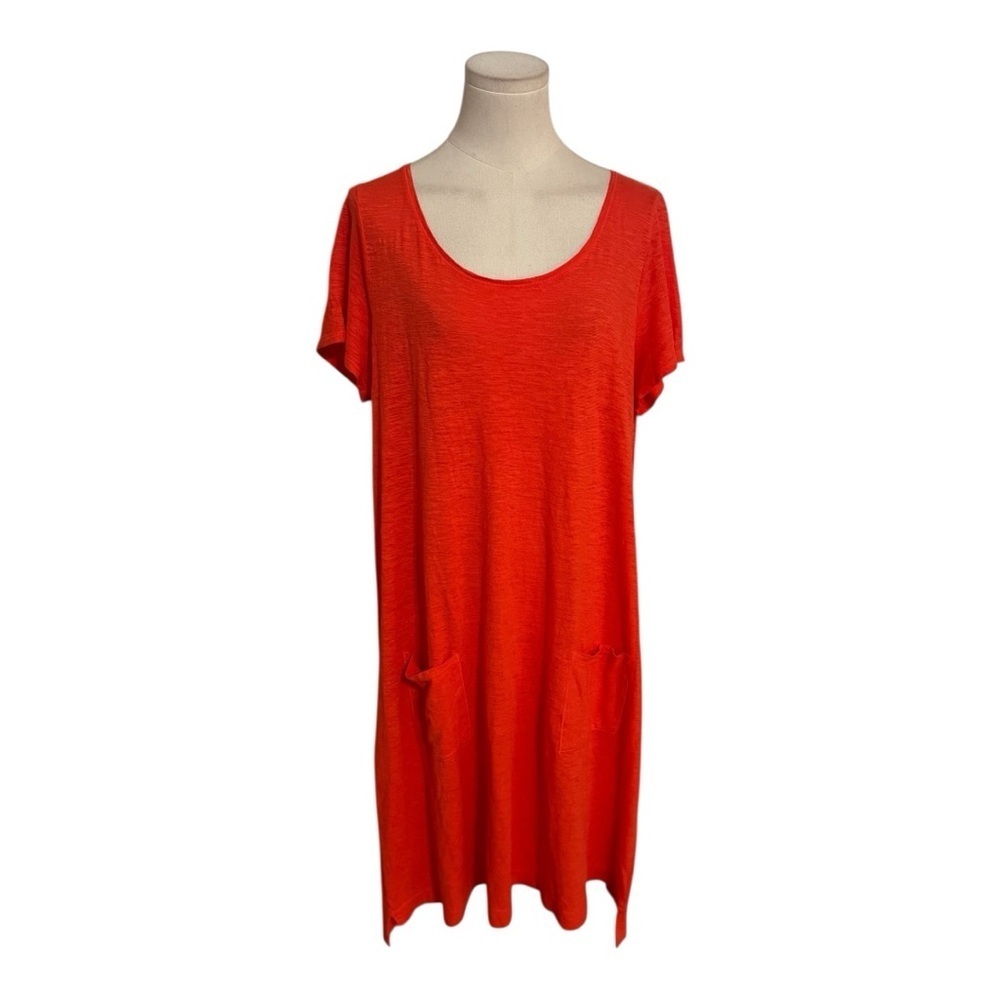 Eileen Fisher Orange T Shirt Midi Dress Size L Casual Beach Vacation Pockets - Picture 3 of 6